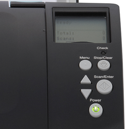 Closer up view of image scanner's backlit LCD display and intuitive buttons