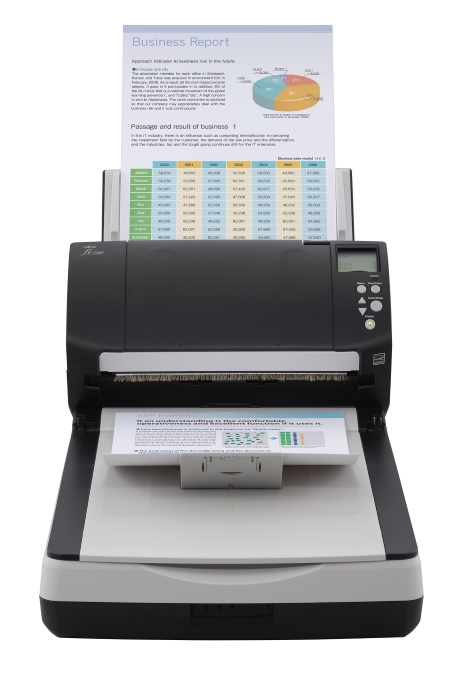 Fujitsu fi-7280 Detail Fujitsu fi-7240 with open scan bed in use