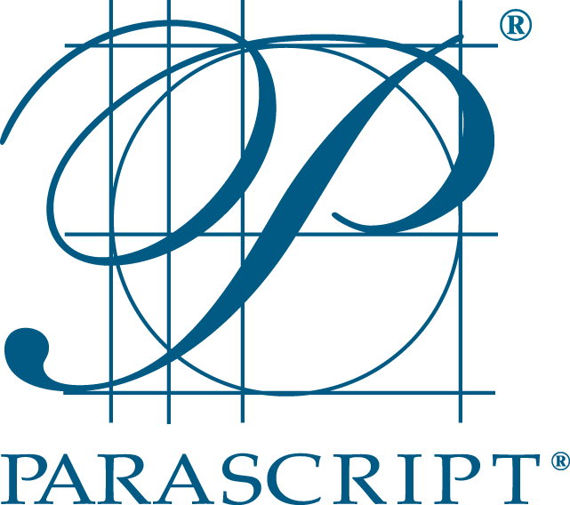 Image with Parascript logo in blue. Oversized cursive "P" overlayed on top of a grid with the word "Parascript" below