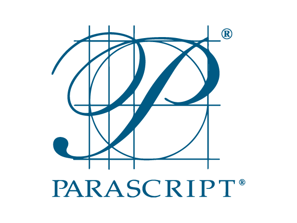 Image with Parascript logo in blue. Oversized cursive "P" overlayed on top of a grid with the word "Parascript" below