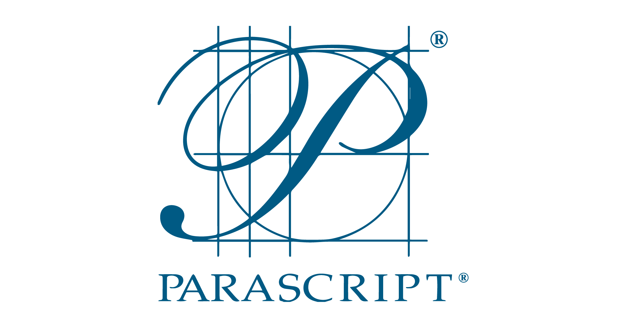 Image with Parascript logo in blue. Oversized cursive "P" overlayed on top of a grid with the word "Parascript" below