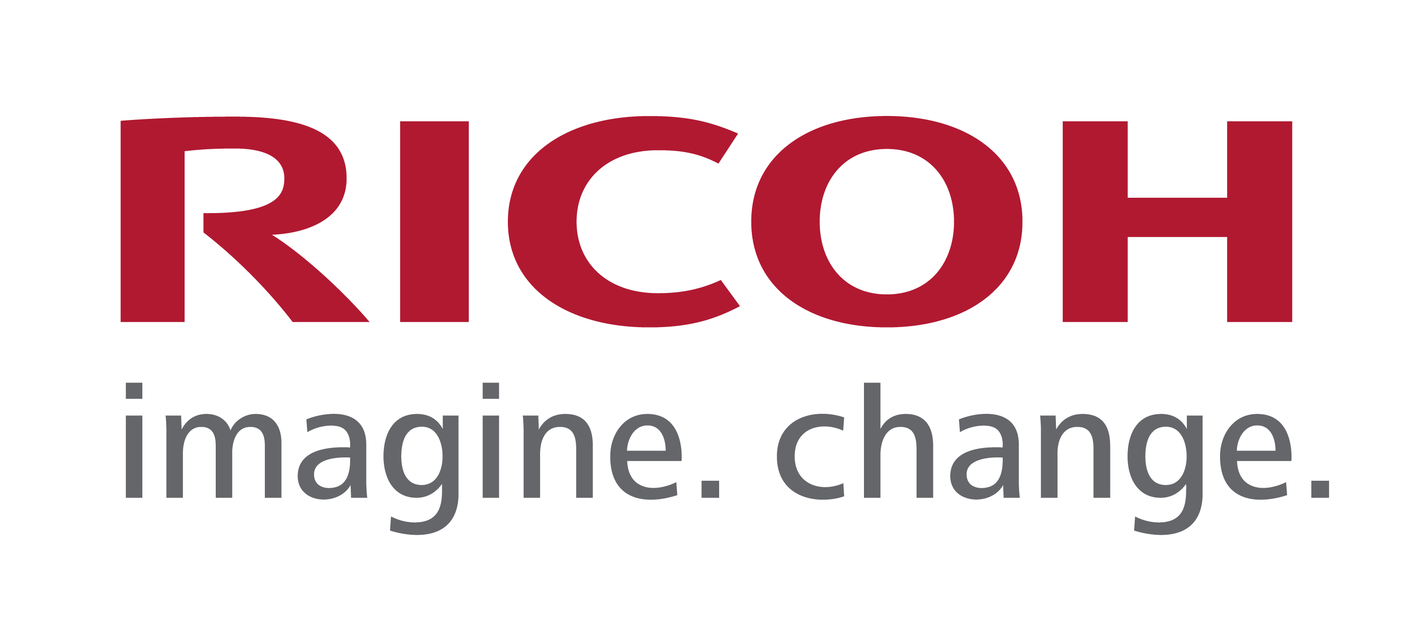 Ricoh Imagine. change. logo in red and charcoal