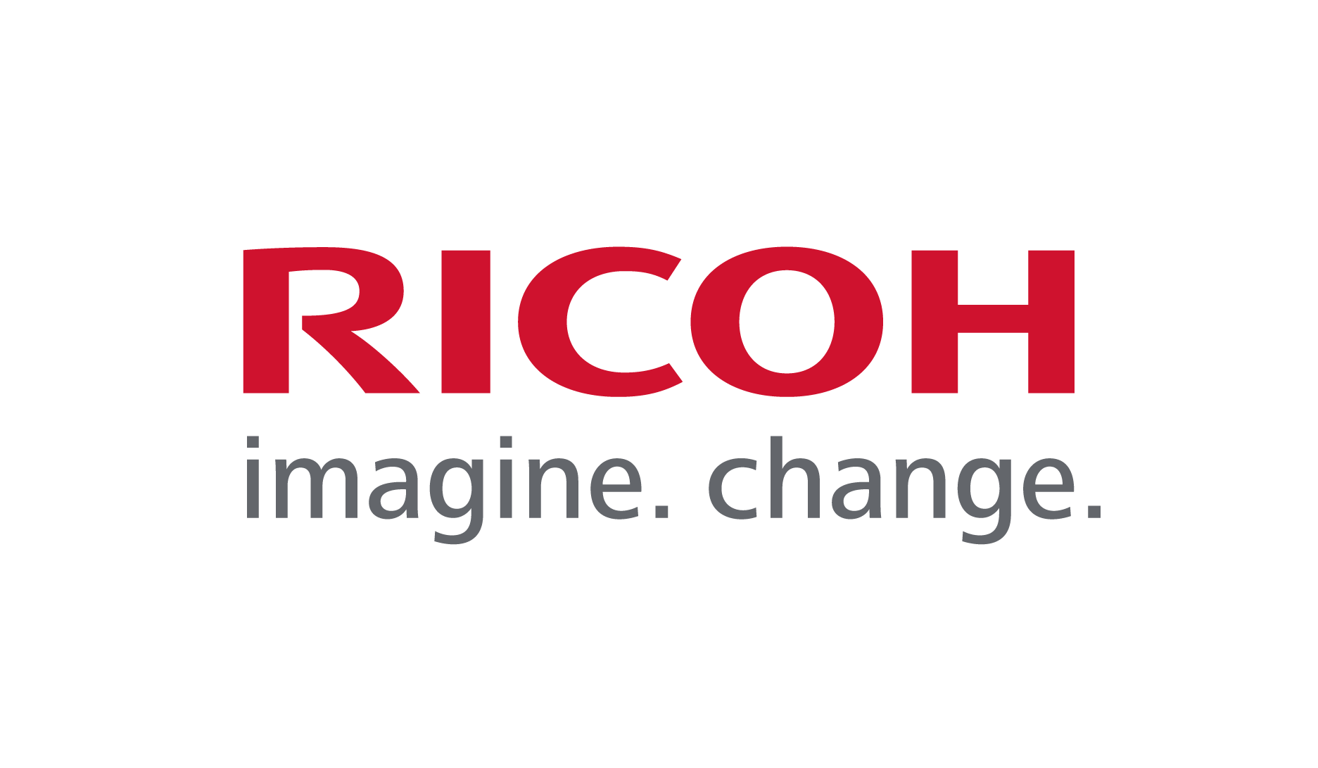 Ricoh logo. Written in red "Ricoh" written in grey underneath "imagine. change."